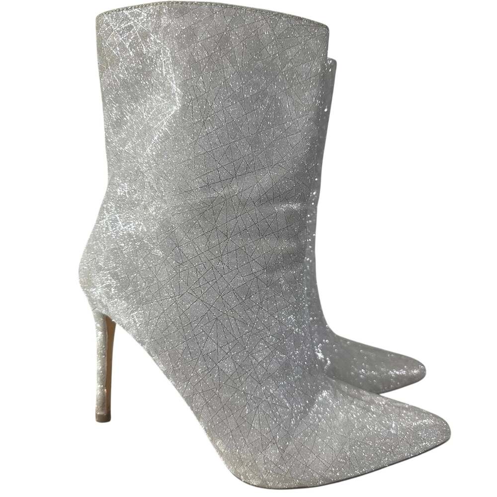 Elditas Skylar Silver Metallic Sparkle Ankle Boots pointed toe stiletto size 8.5